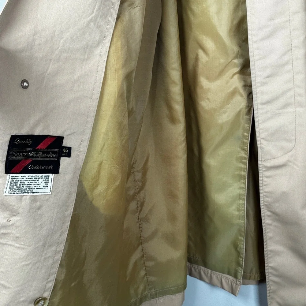 Vtg‎ Sears The Mens Store Trench Coat Mens 46R Beige Overcoat Outerwear Classic